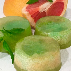 Grapefruit Mint Glycerin Loofah Round Soap Light and Fresh Skin Loving Glycerin Soap Uplifting Bright Green Spa Soap Bar image 2