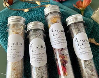 Botanical Bath Salt Soak Tubes Set 4pc - Handcrafted Natural Spa Gift Wedding Bridal Shower Favors 2oz