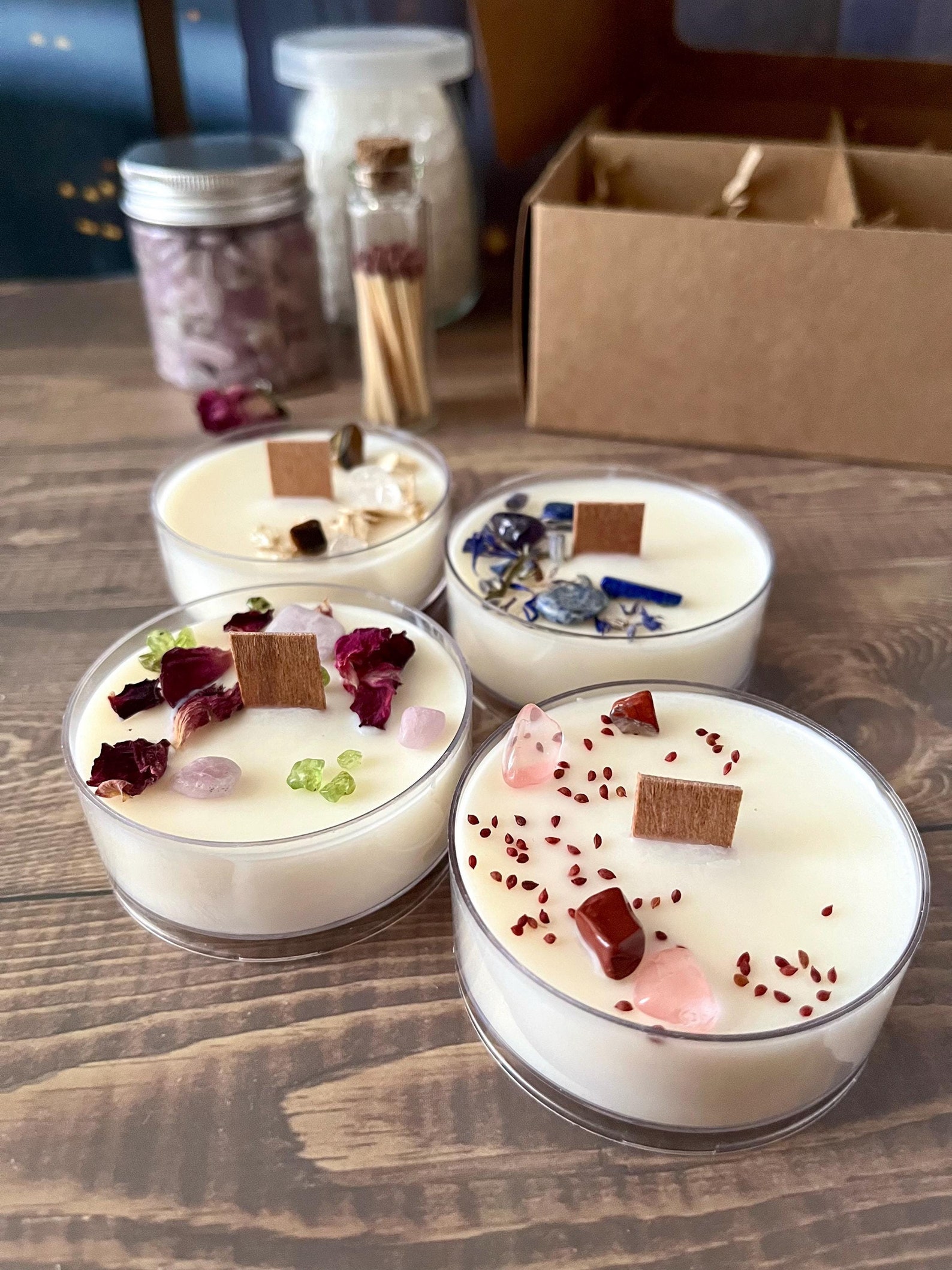 Soy Wood Wick Aromatherapy Jumbo Tea Light Candles Set of 4 Cozy Fall