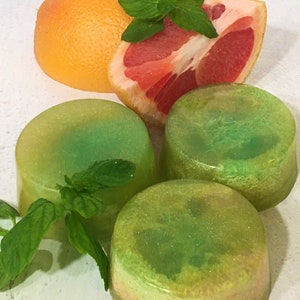 Grapefruit Mint Glycerin Loofah Round Soap Light and Fresh Skin Loving Glycerin Soap Uplifting Bright Green Spa Soap Bar image 3