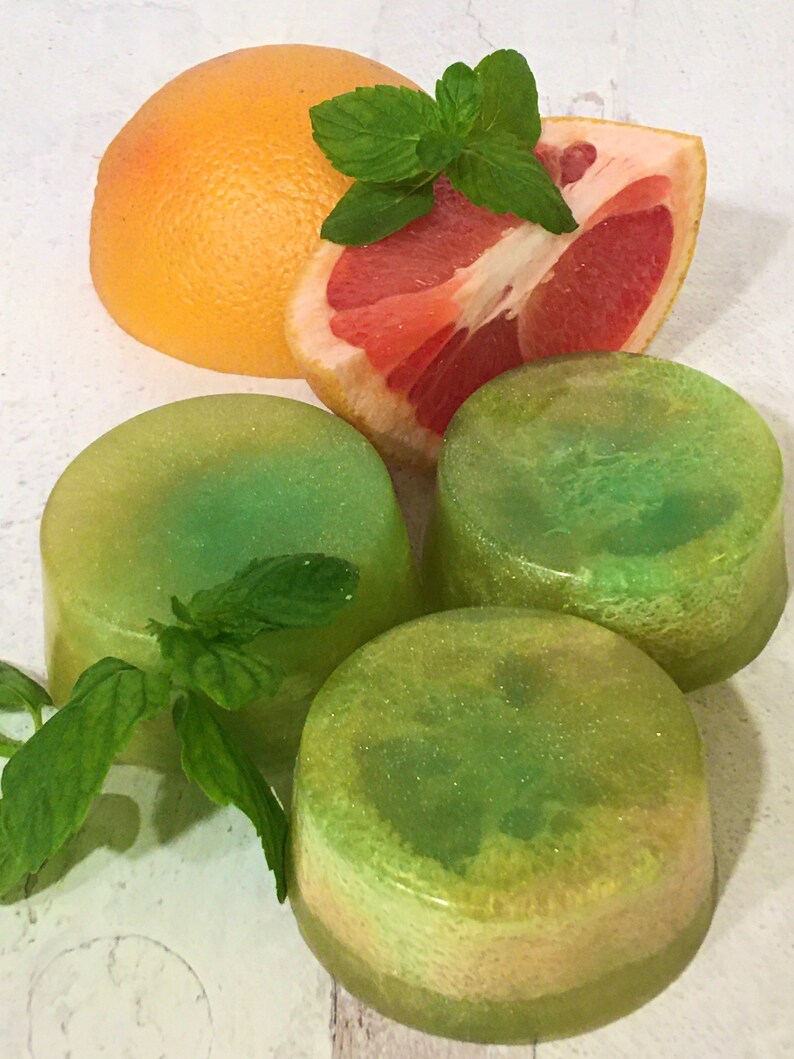 Grapefruit Mint Glycerin Loofah Round Soap Light and Fresh Skin Loving Glycerin Soap Uplifting Bright Green Spa Soap Bar image 3