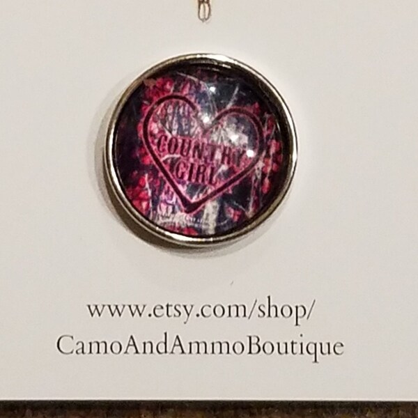 Country Girl with fish hook heart and camo background .. snap jewelry, snap button, 18mm / 20mm interchangeable snap