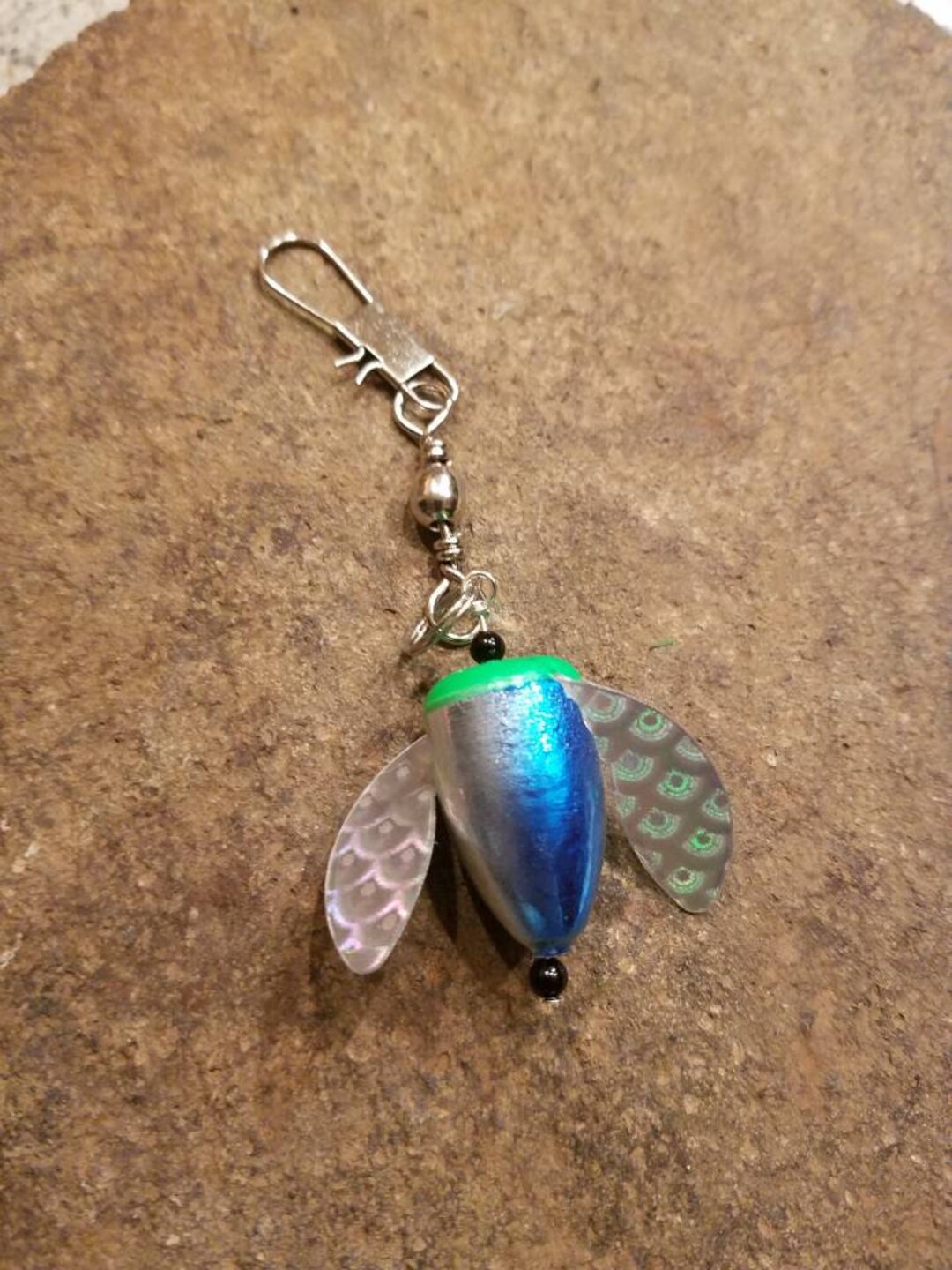 KEYCHAIN With Spin N Glo Corky Fishing Lure Charm and Barrel Swivel