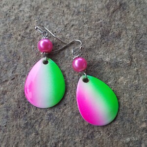 Spinner Blade Fishing Lure Earrings with bead accent...fishing lure jewelry