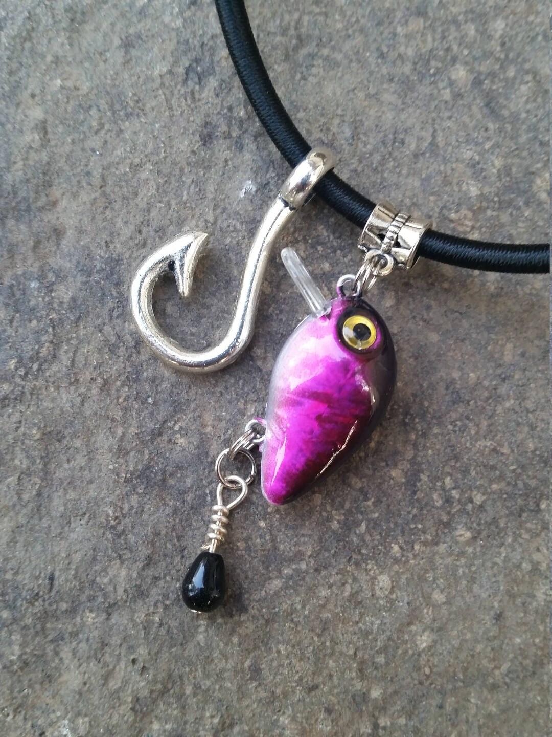 Fishing Lure Necklace With Fish Hook and Bead Accent....purple...fishing Lure Jewelry Etsy