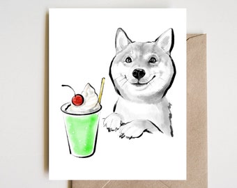 You are my Cherry on Top Shiba Inu Greeting Card | Sumi-e Ink Anniversary Confetti Pet Asian Japanese Zen Dog lover Anniversary Puppy Treat