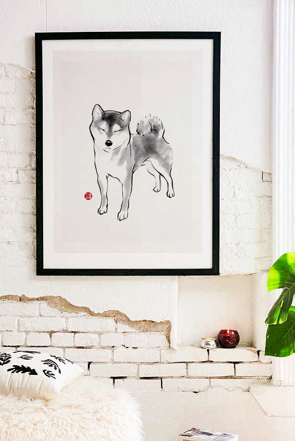 Shiba on a Sunny Day Art Posterjapanese Dog Sumi-e Painting - Etsy