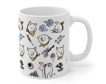 Cream Shiba Inu Mug | Sumi-e Ink Gift Painting Japanese Cute Dog Animal Illustration Tea Coffee Birthday