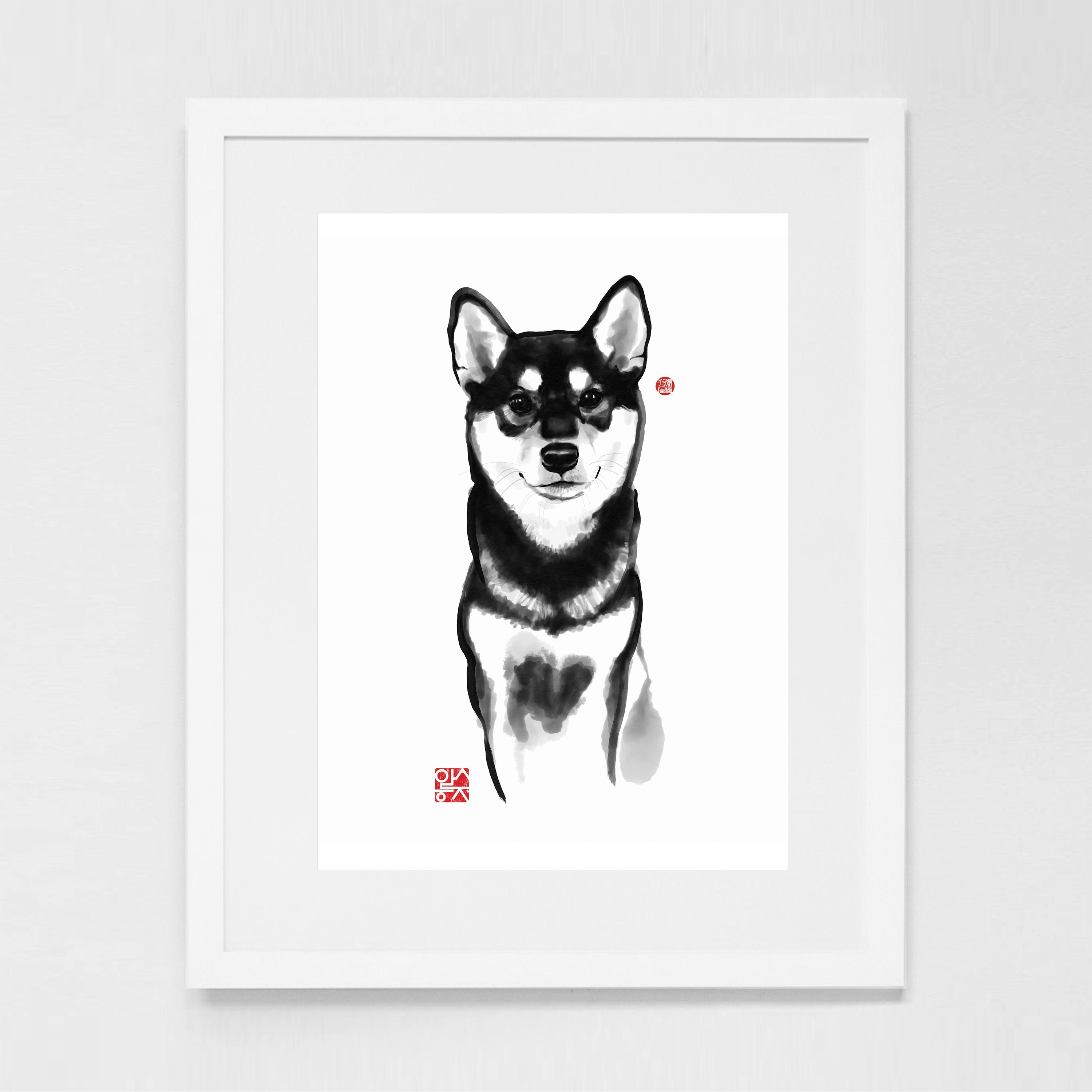 The perfect Shiba Ibu, Japanese Dog Sumi-e Painting Ink Zen Print Drawing  Dog Lover Wall Deco Pet Brush illustration B&W Art Board Print for Sale by  riceandink