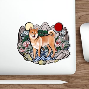 Sonne und Mond Aufkleber, Kiss-Cut Shiba Laptop Skateboard Gepäck Good Luck Neues Jahr Hund Haustier-Liebhaber-Geschenk Akita Jindo Yin Yang Schildkröte Peony