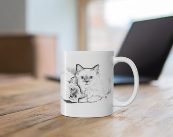 Purrfect Cats Ceramic Mug 11oz | Pet lovers Sumi Ink Rag doll Couple Friendship