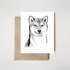 Mooie Glimlach Shiba Inu-wenskaart | Sumi-e Inkt Schilderij Print Animal Pet Lovers Asian Zen Dog Inkttekening