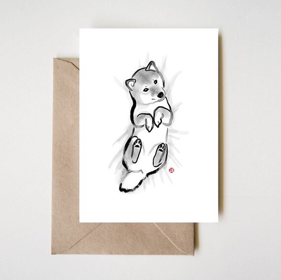 Comfy Baby Shiba Inu Card Animal Illustration Sumi E Painting Etsy Comfy Baby Shiba Inu Card Animal Illustration Sumi E Painting Etsy