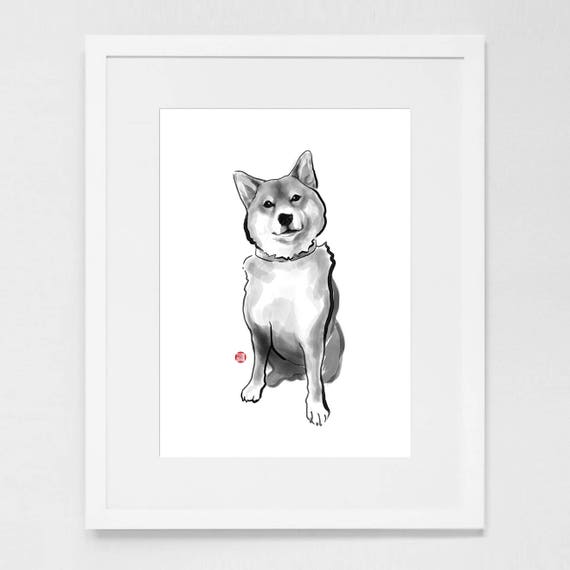 The Perfect Shiba Inu Art Poster Japanese Dog Sumi E Painting Ink Zen Print Drawing Dog Lover Wall Deco Pet Brush Illustration Bw