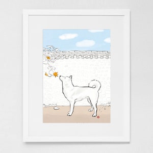 Jindo Gae Korea Art Print Poster(Color) International Doggy Sumi-e Painting Illustration Asian Korean Kiwa Zen Ink Drawing Dog Lover