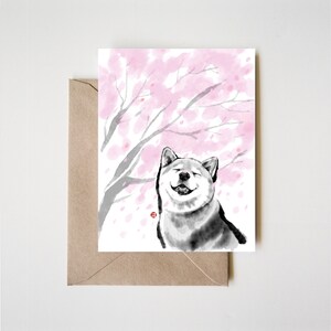 Sourire de fleurs de cerisier Shiba Inu Carte De Vœux de Zazzle.be Liste d'envies Vous avez des idées ? Impression de peinture à l'encre Sumi-e Illustration d'animal de compagnie Wabi Sabi Thème zen asiatique Amoureux des chiens Sakura