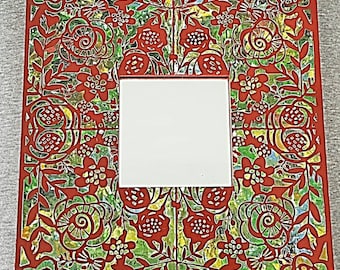 Mirror,Mirror with wooden frame,Red mirror,Colored mirror,Multicolour mirror,Square mirror,Square mirror 25x25,Home decore,
