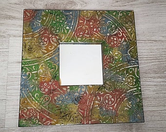 Mirror,Mirror with wooden frame,Vintage mirror,Colored mirror,Multicolor mirror,Square mirror,Square mirror 25x25,Home decore,