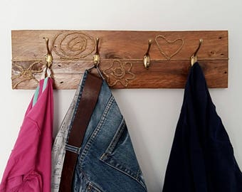 Wooden wall hanger, Wall coat rack, Coat rack, Hanger, Hanger with 4 double hangers, Shelf, Wood coat, Coat hook, Home decore, Gift,