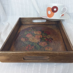 Decorative tray, Tray, Home decor, Coffe table tray, Serving tray, Wooden tray, Vintage tray, Decopage tray, Rustic decor, Flowers tray, image 4