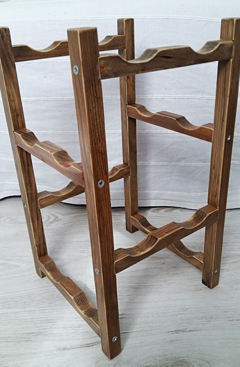 Wooden wine rack, Square bottle, Bottle holder for 8 bottles, Removable wine rack, Blue bottle
