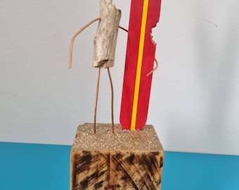 Surf,Surfer,Surfer on the beach,Surfer statue,Surfer figure,Wooden statue,Wooden figure,Recycled wood figure Wood art,Home decor,Gift,