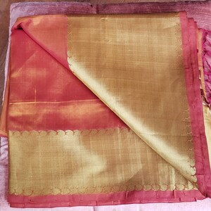 Handloom Silk Cotton Sari Orange Red lustrous cross shade~Paisley Zari border & Zari Palla comes with blouse piece~Free Shipping within USA