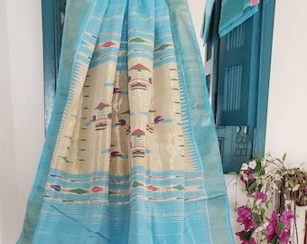 Cotton Paithani Saree. Authentic made in Yeola pure cotton paithani made on Handloom with 14 peacocks in Palla ~Free Shipping