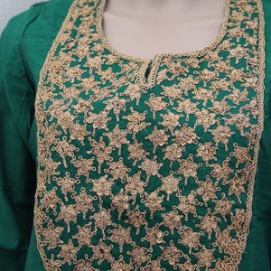 Kurti tights set Hand Embroidered MarodiWork~Zardosi Handwork on Green Chanderi silk Kurti with Golden Leggings~ Free Shipping within USA