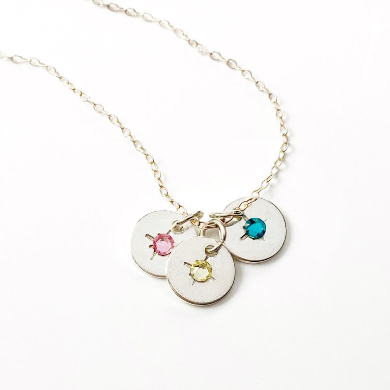 Initial Birthstone Charm Necklace Stacking Charm Necklace Hand Stamped Necklace Family Necklace Symbol Necklace