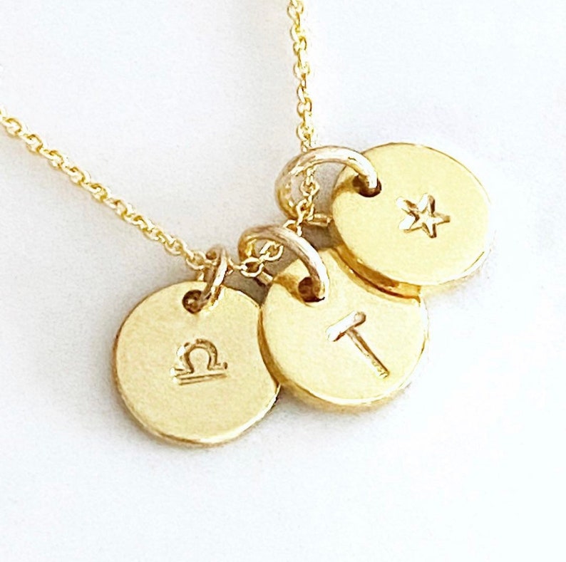 Initial Birthstone Charm Necklace Stacking Charm Necklace Hand Stamped Necklace Family Necklace Symbol Necklace
