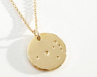 Handgestempelte Plejaden Sternbild Halskette: Gold Sternzeichen Schmuck