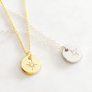 Hand Stamped North Star Necklace: Gold or Sterling Silver