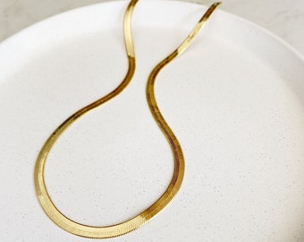 Gold Snake Chain, Herringbone Chain Necklace, Gold Chain, Flat Snake Chain, Gold Stacking Chain