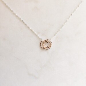 Rose Gold Ring Necklace: Sterling Silver Chain, Three Textured Rings
