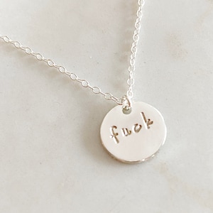 Hand Stamped Curse Word Necklace: Sterling Silver Plated Pendant