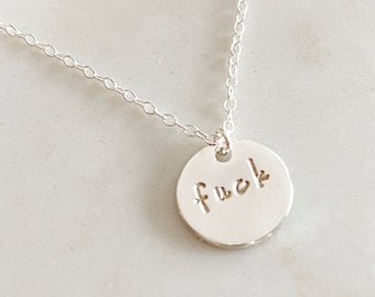 Hand Stamped Curse Word Necklace: Sterling Silver Plated Pendant
