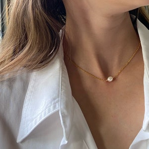 Dainty Freshwater Pearl Necklace: Sterling Silver or Gold
