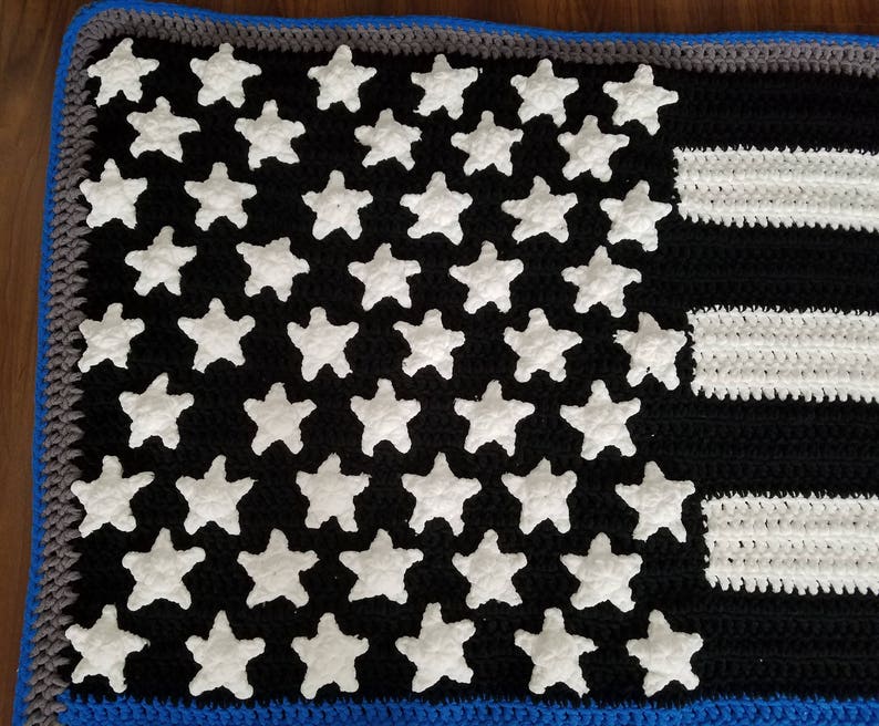 AK Crochet Thin Blue Line Police Flag Blanket PATTERN | Etsy