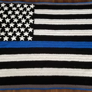 AK Crochet Thin Blue Line Police Flag Blanket PATTERN