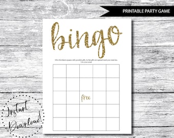 PRINTABLE Gold Glitter Bingo Card, Instant Download Bingo Card, Baby Shower Bingo Game Printable, Wedding Shower Bingo Game Printable