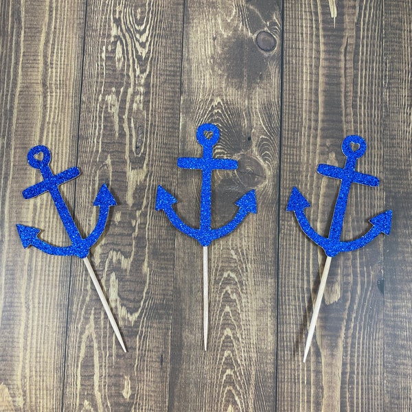 Anchor Cupcake Toppers, Anchor Cake Toppers, Anchor Decor, Nautical Bachelorette, Nautical Baby Shower, Sea Themed Party, Nautical Party