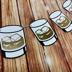 Whiskey Banner, Scotch Banner, Bourbon Banner, Alcohol Themed Party Decor, Mens Bday Decor, Whiskey Glass Garland, On the Rocks Birthday
