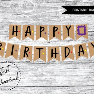 PRINTABLE FRIENDS Birthday Bunting Banner, Instant Download adult birthday banner - FRIENDS Birthday Banner - Friends Purple Frame Banner