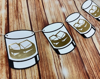 Whiskey Banner, Scotch Banner, Bourbon Banner, Alcohol Themed Party Decor, Mens Bday Decor, Whiskey Glass Garland, On the Rocks Birthday