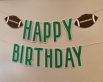 CUSTOM Happy Birthday Football Banner, Football Birthday Banner, Football Party Decor, Touchdown Banner, Sports Birthday Banner