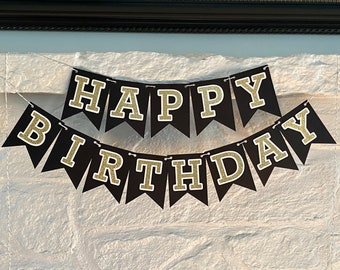 PERSONALIZED Happy Birthday Banner, Glitter Birthday Banner, Adult Birthday Banner, Black and Gold Birthday, Adult Birthday Garland