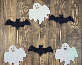 Halloween Cupcake Toppers, Bat Cupcake Topper, Ghost Cupcake Topper, Halloween Party Decor, Halloween Party Supplies, October 31st Party