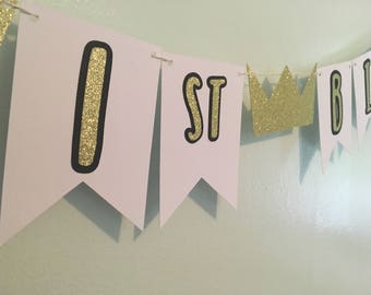 Customized Wild One Happy Birthday Banner, birthday bunting, First Birthday decorations, King Banner, Prince Banner, Gold Crown Banner