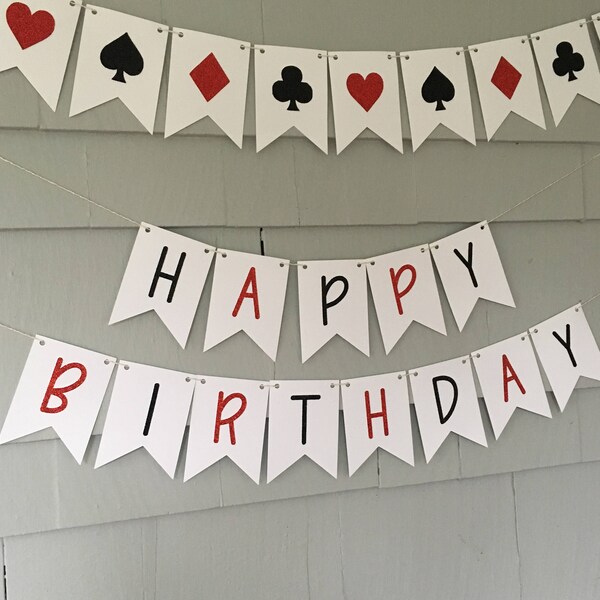 Playing Card Birthday Decor, Casino Birthday Banner, Playing Card Bunting, Las Vegas Banner, Suit Birthday Garland, Suits Playing Card Decor